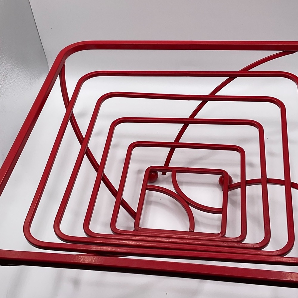 Vintage Mid Century Modern MCM Atomic Red Metal Square Wire Fruit Bowl Holder - Picture 6 of 10